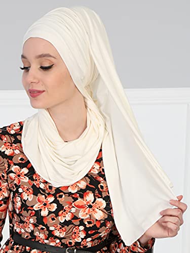 Aisha's Design Instant Hijab Scarves for Women, 95% Cotton Pretied Bonnet Turban Easy to Wear Cotton Headscarf - color: Cream