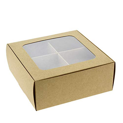 Treat Boxes - 24 ct 6 x 6 x 2.4 in Bakery Boxes with Windows and Dividers for Candy, Cookies, Cupcakes, or Bakery Desserts - Chocolate, Treats, and Baked Goods Packaging for Gifting - color: Kraft