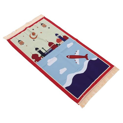 Rengue Kids Prayer Mat Childrens Prayer Rug Islamic Rug for Kids Cotton Traditional Design with Tassels for Home Solitude and Focus