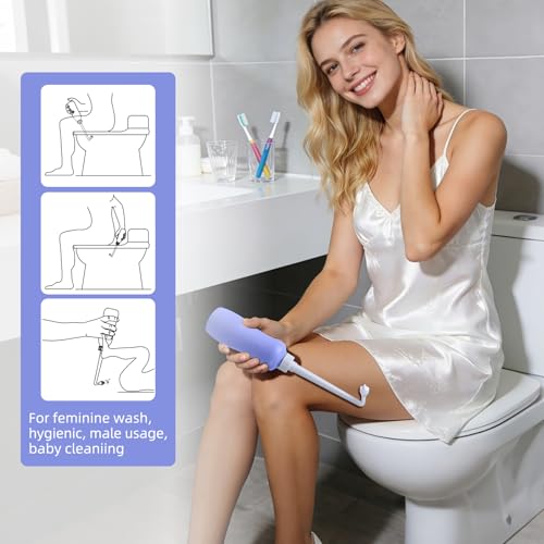 Hibbent Portable Bidet for Travel, Handheld Travel Bidet for Personal Hygiene Care, Personal Cleansing Use, Extended Nozzle, 17oz(500ml) Bathroom Toilet Spray, Purple - color: Purple, style: 500ml