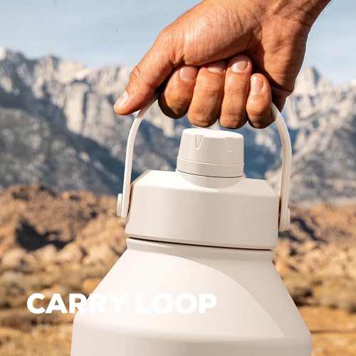 POWCAN 64 oz Water Bottle Insulated with 2-in-1 Straw and Spout Lid, Carrier Bag, Handle Strap, Leakproof, BPA-Free, Half Gallon Metal Water Bottle for Camping, Picnic and Hydration (Cream) - color: Cream