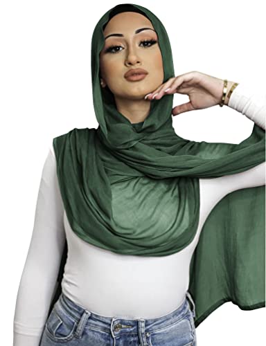 Txameru Women's Viscose Cotton Hijab Scarf - color: Forest