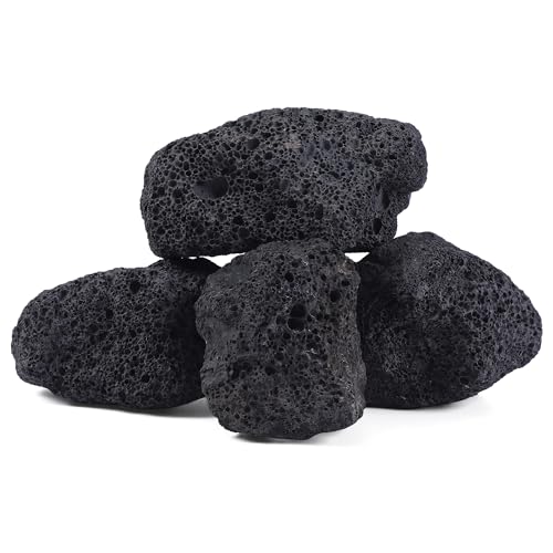 6.1-8.1 Inches Natural Black Lava Rock, 4 PCS Large Aquarium Rocks for Aquascaping, Terrariums, Reptile Tanks & Aquarium Décor - size: 6.1-8.1 in
