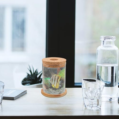 WOONEKY Glass Fish Bowl Goldfish Bowl Hydroponic Plant Terrarium Container 8x10cm with Mat for Desktop Home Aquarium Decor