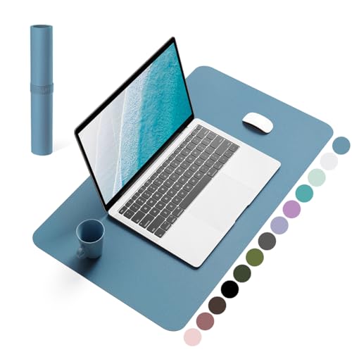 YSAGi Non-Slip Leather Desk Pad, Waterproof Laptop Computer Desk Keyboard Mat, Table Protector Blotter Mat, Large Mouse Pad for Office/Work/Home/Decor(Blue, 23.6" x 13.7") - color: Blue, size: 23.6" x 13.7"