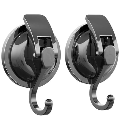 Heavy Duty Vacuum Suction Cup Hooks, Gun Silver Plated Polished Super Suction for Kitchen Bathroom, 2 Pack - color: Gun Silver