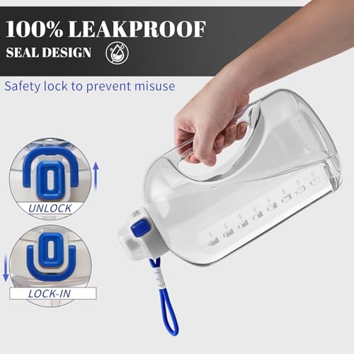 64 OZ Water Bottle with Straw, Half Gallon Water Bottle Times to Drink, Reusable Leak Proof Water Jug Handle with Strap, 2 Lids BPA Free for Fitness Gym Camping (Clear, 64 Ounces) - size: 64 Ounces