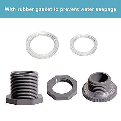 Ququyi 3/4 Inch PVC Bulkhead Water Tank Connector Adapter Fitting with Plugs Thru-Bulk Pipe Fitting for Rain Barrels, Aquariums, Ponds(Set of 1) - size: 3/4"-1pcs