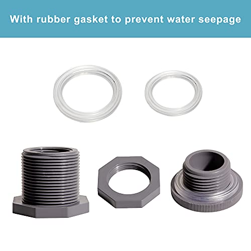 Ququyi 3/4 Inch PVC Bulkhead Water Tank Connector Adapter Fitting with Plugs Thru-Bulk Pipe Fitting for Rain Barrels, Aquariums, Ponds(Set of 3) - size: 3/4"-3pcs