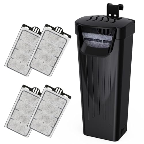 Moonorange Aquarium Power Filter(3.5W), Turtle Tank Filter, Silent Low-Water Filter for Small Fish Tank, Reptile Tank Up to 15Gallon, with 4pcs Cartridges.(Black) - color: Black +4 Cartridges