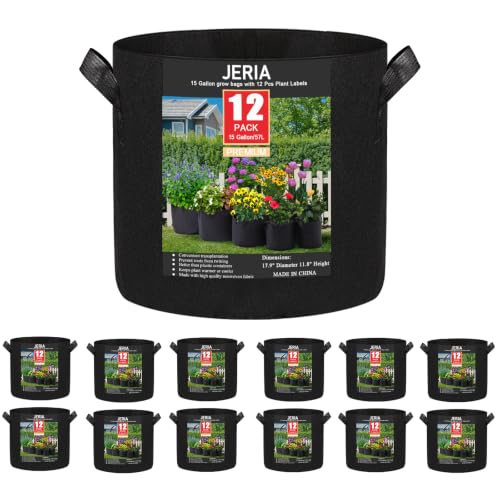 12-Pack 15 Gallon Grow Bags, 300G Thickened Nonwoven Garden Pots,Heavy Duty Fabric Pots with Reinforced Handles - size: 15 Gallons