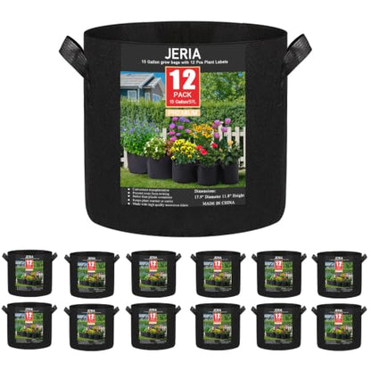12-Pack 15 Gallon Grow Bags, 300G Thickened Nonwoven Garden Pots,Heavy Duty Fabric Pots with Reinforced Handles - size: 15 Gallons
