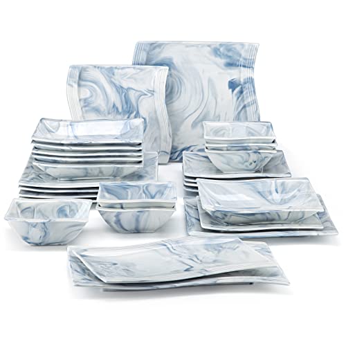 MALACASA Plates and Bowls Sets, 26 Piece Blue Dinnerware Sets for 6, Porcelain Dinner Set with Set, Dishes, Cereal Serving Platters, Kitchen Plate Bowl Series FLORA, 26 Piece(Service for 6) - color: Blue, size: 26 Piece(Service for 6)