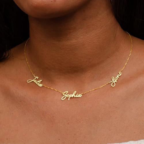 Ajiangwu 18K Gold Plated Name Necklace Personalized,Multiple Custom Name Necklace Family Necklace with Kids Names Customized Choker Necklace for Women - color: 3 Names