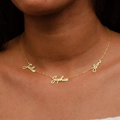 Ajiangwu 18K Gold Plated Name Necklace Personalized,Multiple Custom Name Necklace Family Necklace with Kids Names Customized Choker Necklace for Women - color: 3 Names