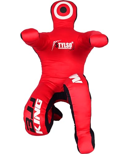 Grappling Dummy, Black Fabric Training Equipment for BJJ, Judo, Karate, Wrestling, Un-Filled Practice Dummy, Model WDM-2025, for Adults and Youth - color: Flex Red