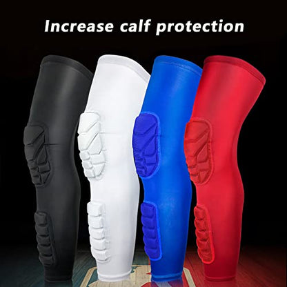 Padded Knee Compression Sleeves Long Leg Sleeve Calf Protection for Basketball, Football, Volleyball, Soccer Knee Pads Shin Brace Soft Protective Gear Calf Support for Youth Adult, 1 Pair
