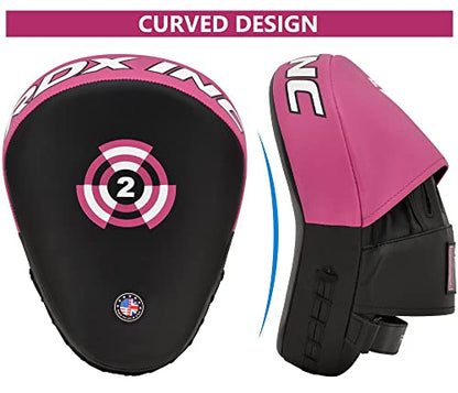 RDX Boxing Pads Focus Mitts, Maya Hide Leather Curved Hook and Jab Target Hand Pads, Great for MMA, Kickboxing, Martial Arts, Muay Thai, Karate Training, Padded Punching, Coaching Strike Shield - color: Pink