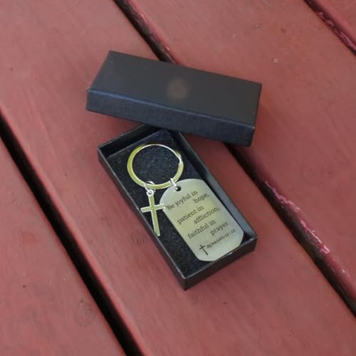 Inspirational Scripture Keychain with Cross - Bible Verse Matte Key Chain Religious Gift for Christian - style: Romans 12:12