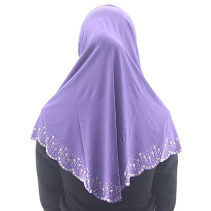 Instant Hijab Scarf for Women Muslim Women Clothing Headscarf for Girls with Czech Rhinestone - color: Purple-wavy Edge