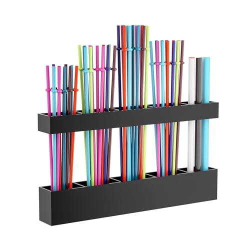 Straw Holder for Cabinet Door, Reusable Tumbler Straw Organizer Storage Container Mount for Kitchen Counter Cupboard Door (Black, 9.5inch) - color: Black, size: 9.5inch