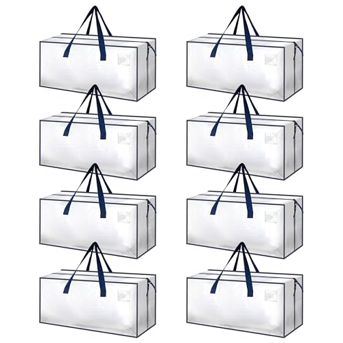 HealSmart 8 Pack Extra Large Moving Bags with Zippers & Carrying Handles, Heavy-Duty Storage Tote Moving Boxes for Dorm Room Essentials Storage Bags, Clear - color: Clear, size: 8-Pack, style: Backpack Straps
