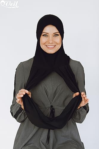 Cotton and Shiffon headscarf, instant hijab, ready to wear hijab for women - color: Black