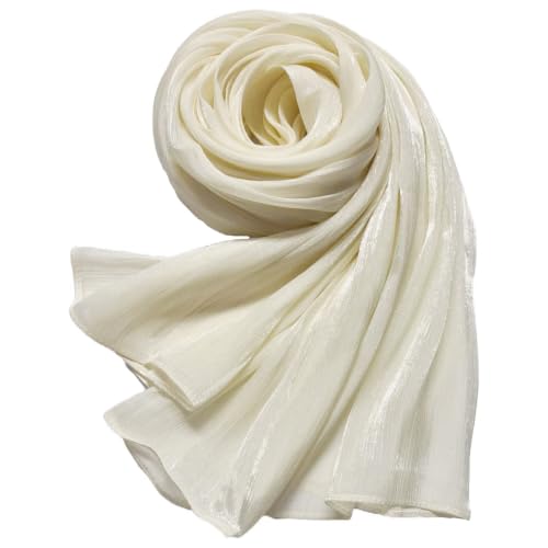 Women Premium Hijab Head Scarf Lightweight Shimmer Scarves Crepe Wedding Shawls and Wraps for Evening Dresses Shiny - color: Off White 15#