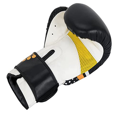 Boxing Gloves & Muay Thai Shin Guards for Men and Women, MMA Kickboxing Shin Pads Set, Adjustable Shin Guards with Instep Protection, Sparring & Martial Arts Training Gear - color: Black-Yelow/Black-Pink, size: 14 oz