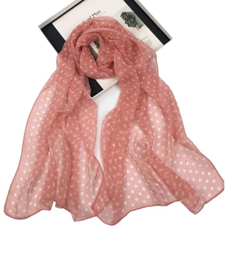 Long Chiffon Sheer Scarf For womens - color: Watermelon Red (Polka Dots)