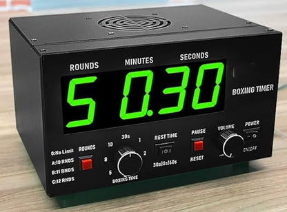 Professional Gym Timer with LED Display, Classic Boxing Interval Timer, 1-12 Challenge Rounds and Adjustable Buzzer, 30S-10min Training and 0/30/60S Rest Time, for Muay Thai/MMA/Kickboxing - color: Green