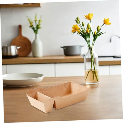 Healifty 50 Pcs Paper Food Serving Tray with Dip Pocket Paper Food Boats Fast Food Holder French Fries Box Party Snack Boat for Tacos Nachos Crawfish