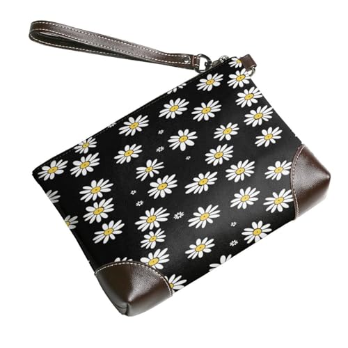 Leather Clutch Purse for Women, Large Capacity Wristlet Wallet with Removable Strap, Zip Handbag - color: Chrysanthemum