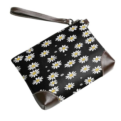 Leather Clutch Purse for Women, Large Capacity Wristlet Wallet with Removable Strap, Zip Handbag - color: Chrysanthemum