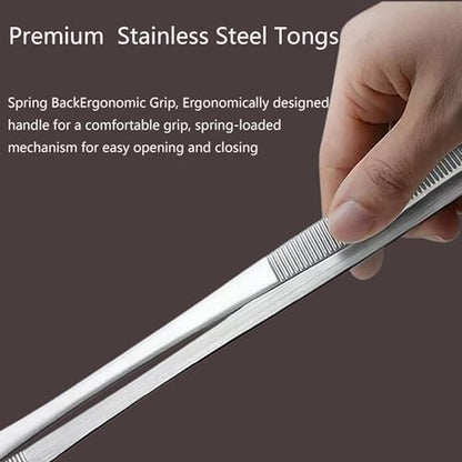 12Inch BBQ Long Forceps Tweezers, Serrated Flat Tips Science Surgical Tongs Jewelers Needle Metal Sewing Sharp Kitchen Cooking Tweezers With Teeth Knurled Handles - color: 2 Parks12in Bbq Tongs W/Hook