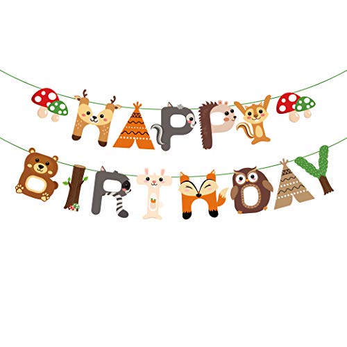 Woodland Creature Birthday Banner,Woodland Animals Happy Birthday Forest Friend Animal Banner for Kids,Boys,Baby Shower,Birthday Party Decoration - color: Woodland Happy Birthday