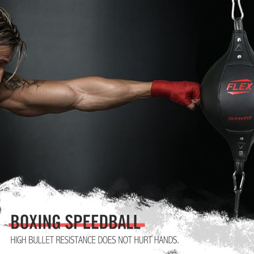 Flex Double End Punching Bag and Extra Adjustable Bungee Cords Bundle - Complete Home & Gym Exercise Equipment Set for Men & Women