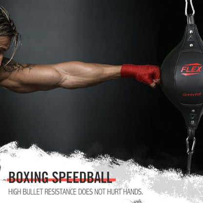 Flex Double End Punching Bag and Extra Adjustable Bungee Cords Bundle - Complete Home & Gym Exercise Equipment Set for Men & Women