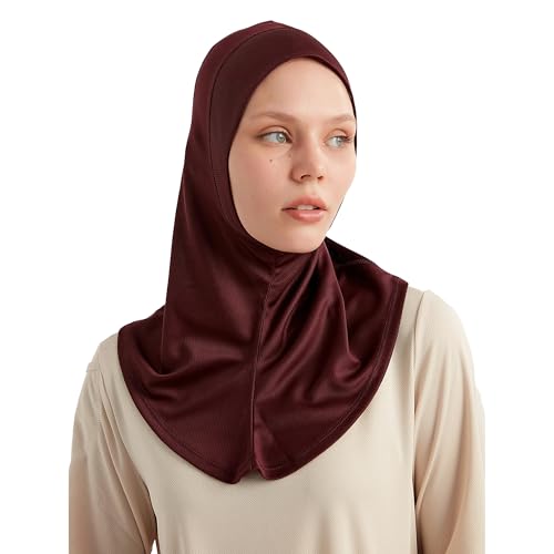 Hijab for Hair Buns - Ready-to-Wear Breathable Headscarf for Running, Fitness - Headscarf for Active Muslim Women - color: Claret Red