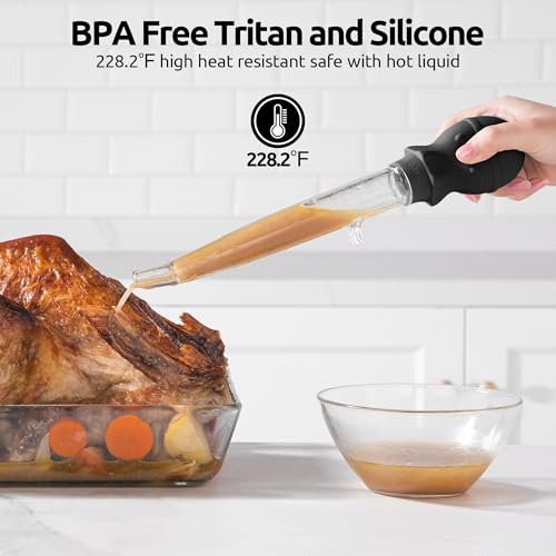 U-Taste 228.2℉ Heat Resistant 1.5 oz Angled Turkey Baster for Cooking Basting Meat (Black), and 18/8 Stainless Steel Measuring Spoons Set of 9 for Dry and Liquid Ingredients