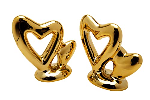 Gold Small Animal Statue Heart Statue Decor Modern Style Ceramic Gold Heart Animal Figurines Statues for Home Decor Accents Living Room Office Table Bookshelf Desk Bedroom Decorative Objects - size: Heart to Heart