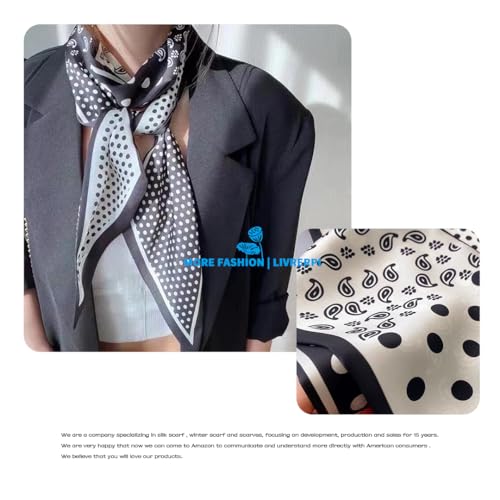 Silk Feeling Head Scarf Fashion Satin Hair Scarf Square Long Scarves for Women Gifts - color: 02 Black Point /5.12 X 59 Inch