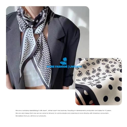 Silk Feeling Head Scarf Fashion Satin Hair Scarf Square Long Scarves for Women Gifts - color: 02 Black Point /5.12 X 59 Inch
