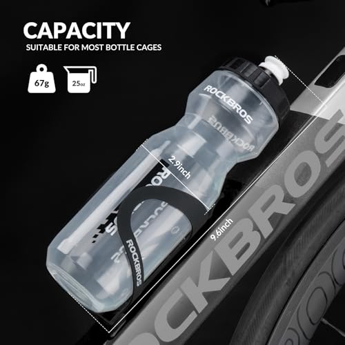 ROCKBROS Bike Water Bottle, 20-25oz Squeeze Cycling Water Bottle, BPA Free for Bicycle Running Hiking Gym & Outdoor Activities - color: 25oz Black Transparent
