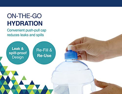 Arrow H2O On The Go Water Bottle, 2.2 Liter - Clear Plastic Bottle with Push Cap & Built-In Handle - Leakproof Design - Ideal for Gym & Sports - BPA Free - Made in USA