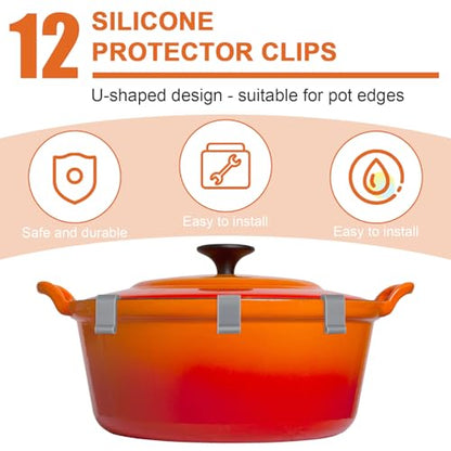 12pcs Silicone Dutch Oven Lid Clips - Flexible Bumper Non-Slip Pan Protectors (gray) - color: gray