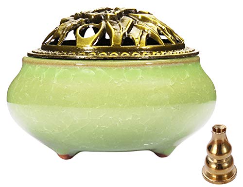 Miupoo Stick Incense Burner and Cone Incense Holder with Brass Incense Stick Holder Ceramic Ash Catcher (Light Green) - color: Light Green