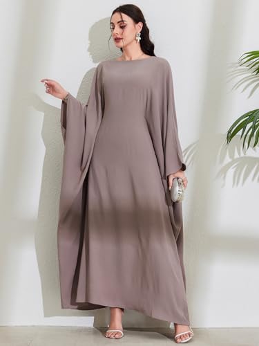 Women's Modest Hidden Adjustable Belt Oversized Abaya Muslim Dress Prayer Robes Kaftans - color: Taro Color