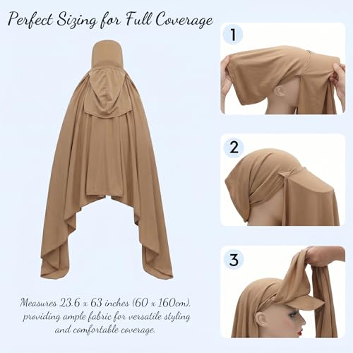 ZLYC Women Muslim Hijab Scarf with Visor Built-in Undercap Sun Protection Headwrap - color: Solid Tan