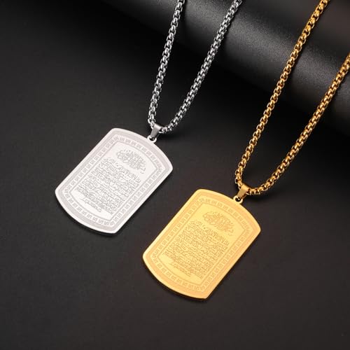 VASSAGO Islamic Allah Necklace for Men Women Stainless Steel Muslim Ayatul Kursi Necklace Islam Arabic Eid Ramadan Jewelry Gift - color: Silver Arabic necklace